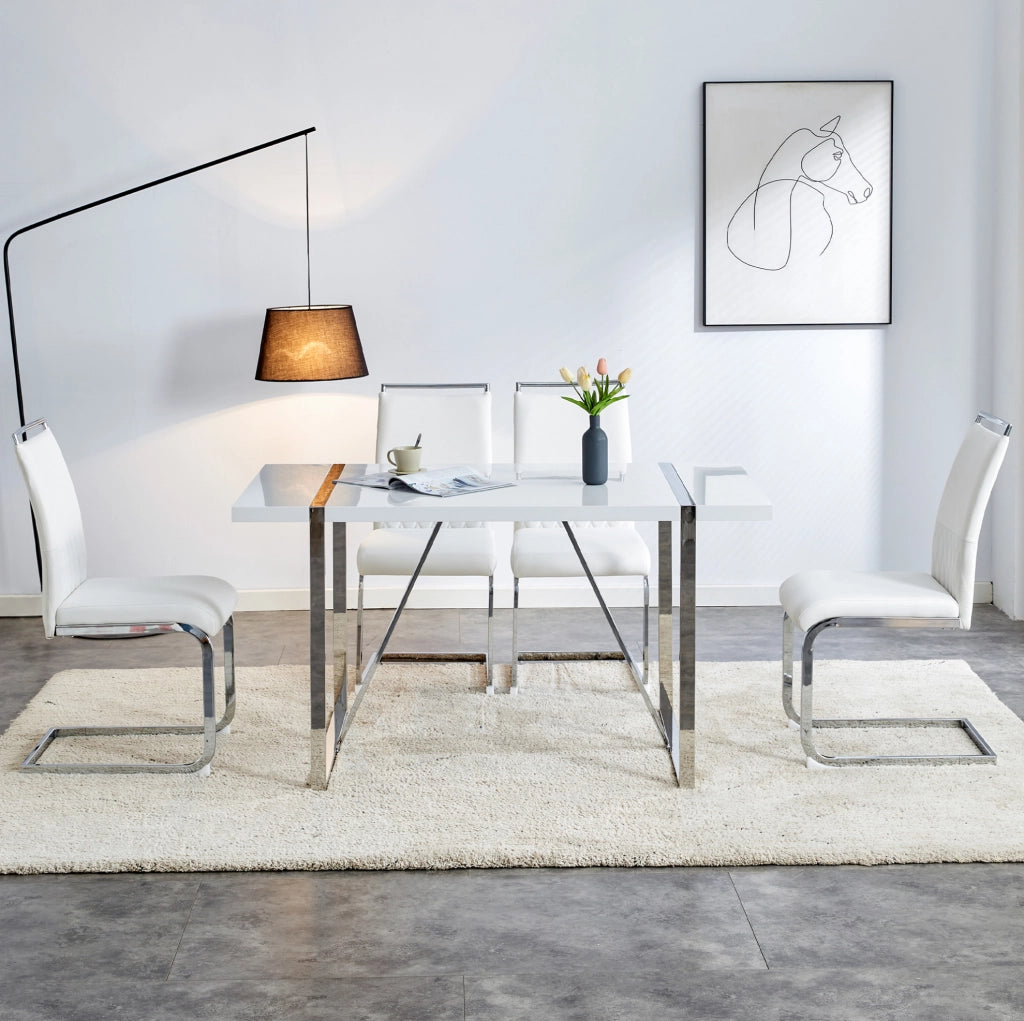 Sedia moderna ergonomica bianca con schienale in PU e lino