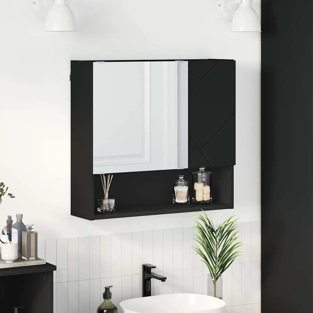 Mobiletto per Specchio | Armadio da bagno Nero 59 x 17 x 55 cm Legno multistrato