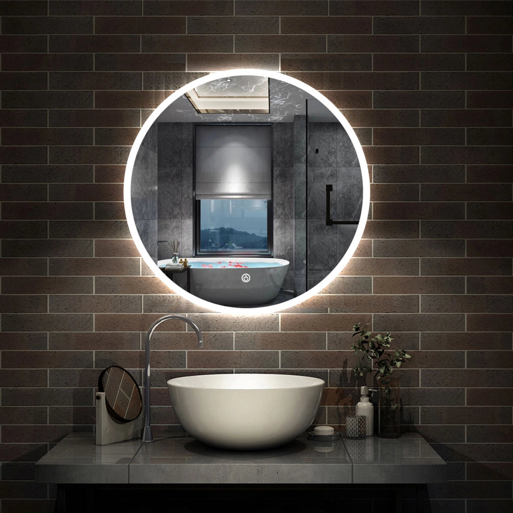 specchio 90 cm rotondo con luce led antiappannamento e touch