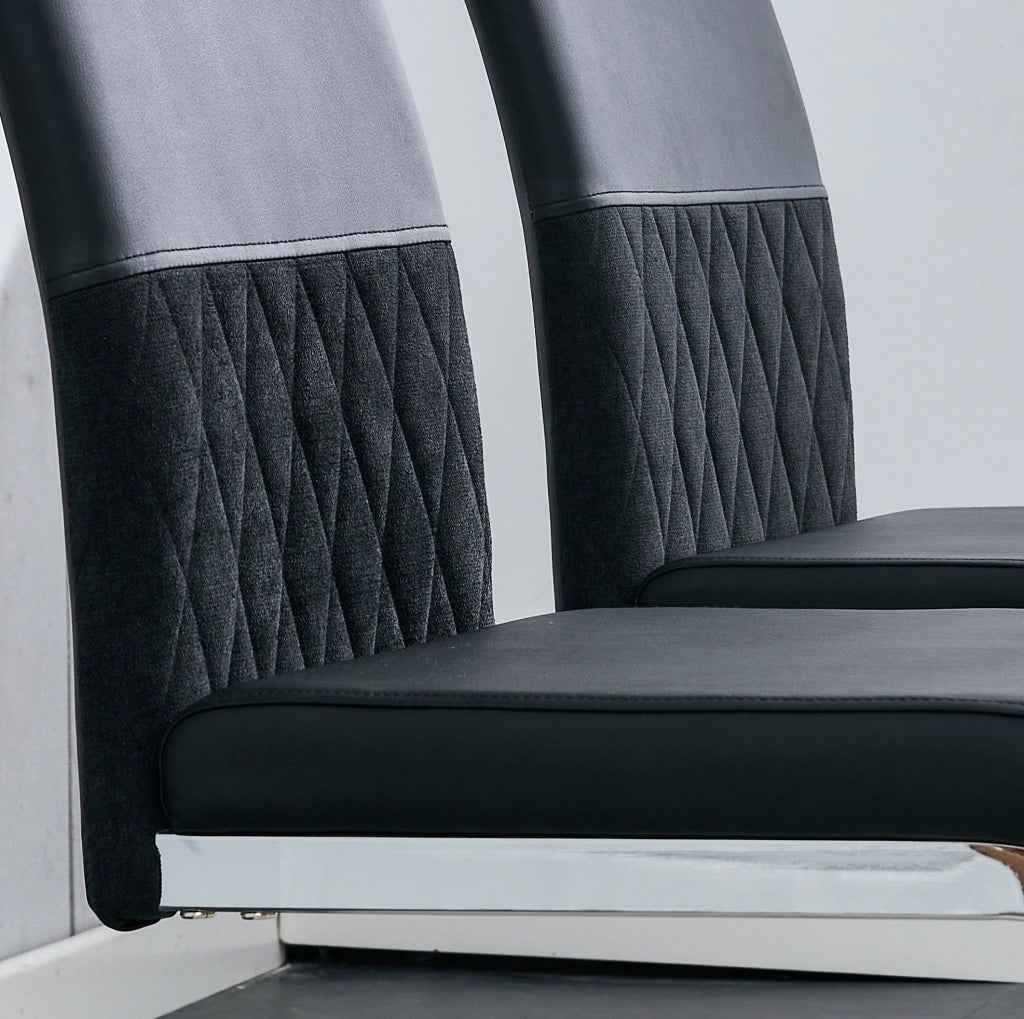Sedia da pranzo nera con schienale ergonomico in PU e lino