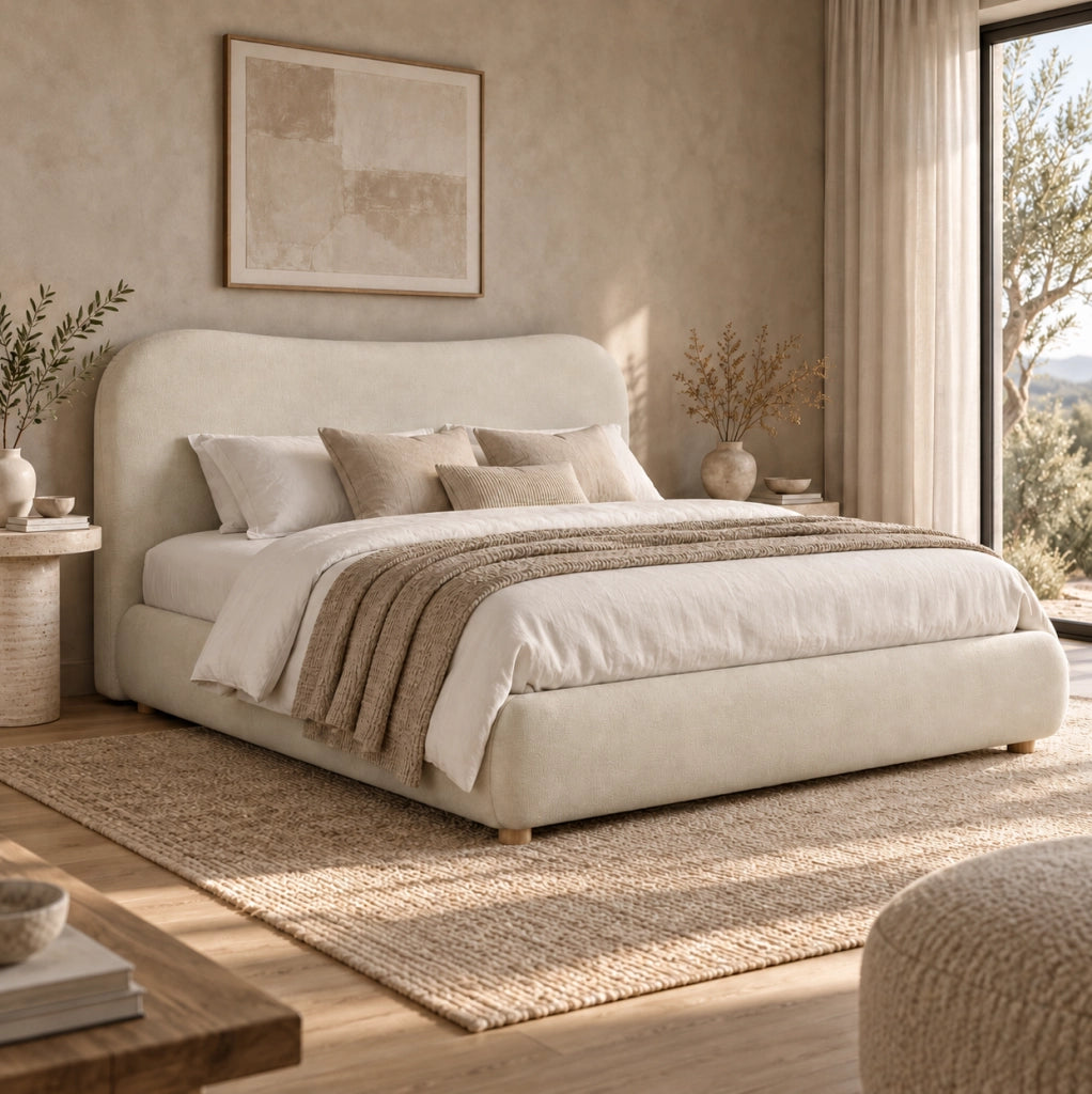 Letto 160x200 cm con contenitore idraulico e rete a doghe in ciniglia beige