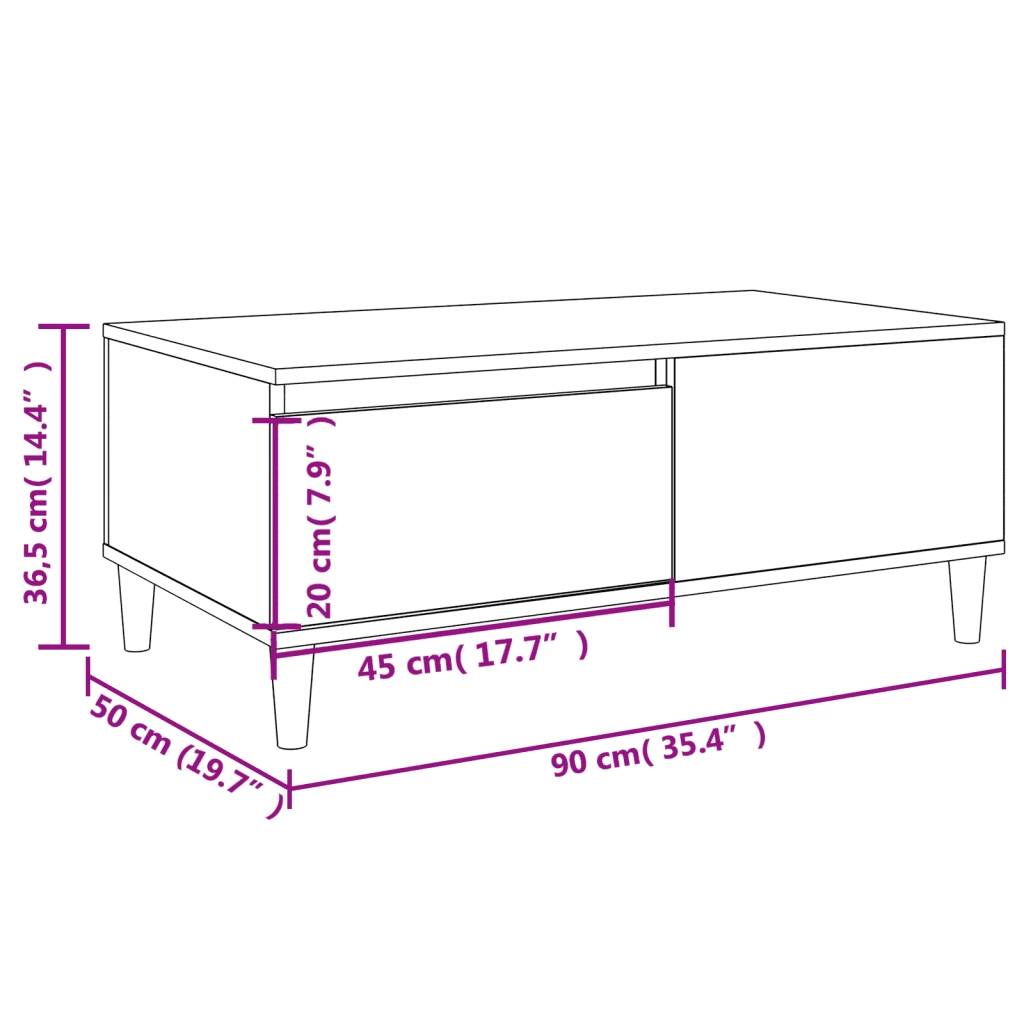 Tavolino da Salotto Bianco 90x50x36,5 cm in Legno Multistrato