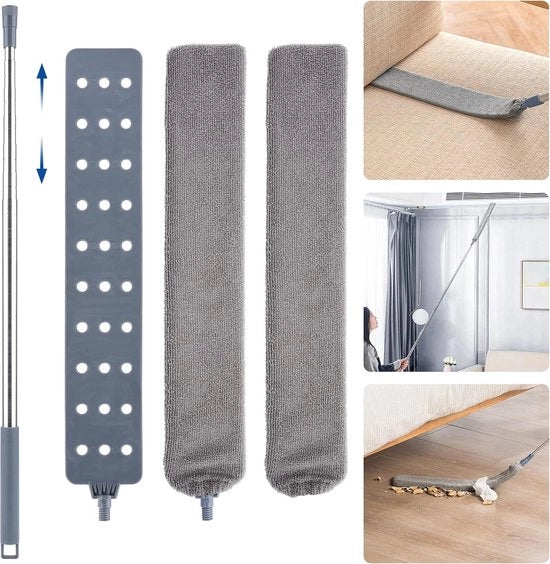 Plumeau telescopico estensibile, lavabile, estraibile, 80 cm-250 cm, con due pennelli di microfibra sostituibili, spazzola lavabile per divano letto, pavimento mobiliare, fessure domestiche, polvere