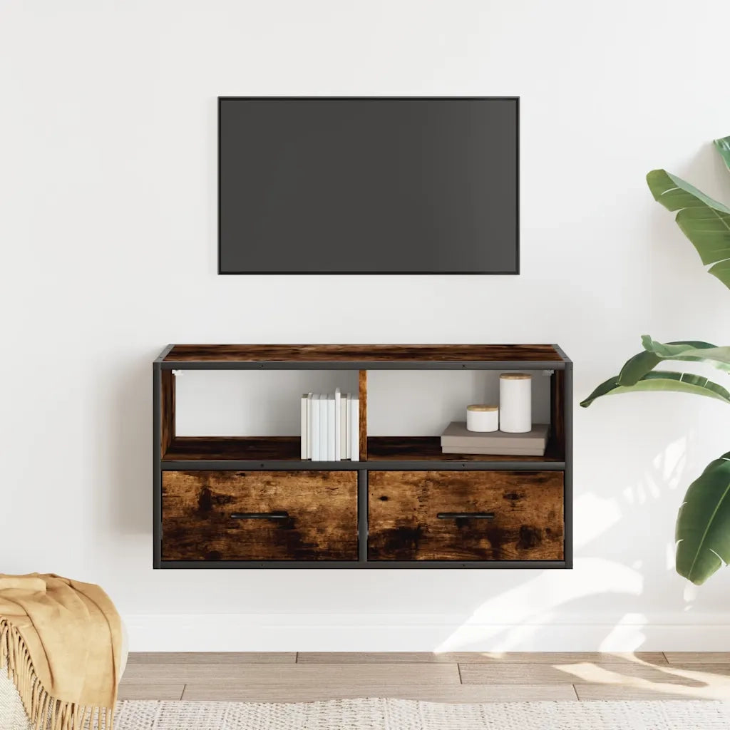 vidaXL Mobile TV Rovere Fumo 80x31x39,5 cm Legno Multistrato e Metallo