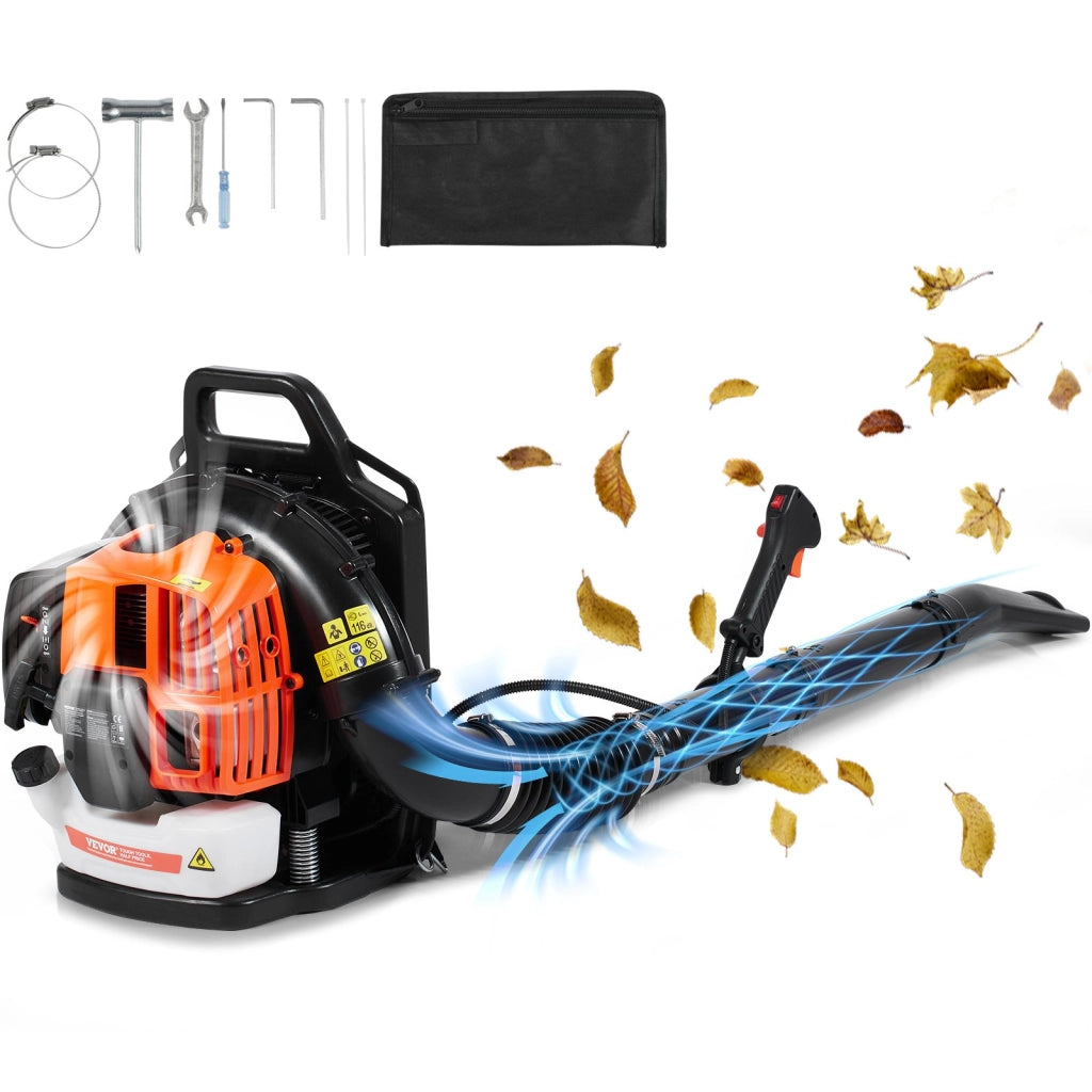 BL-866B Soffiatore per Foglie a Scoppio a Zaino 63CC Motore a 2 Tempi 1,89L 1110 CFM Robusto per Giardino Pulizia Foglie e Prato