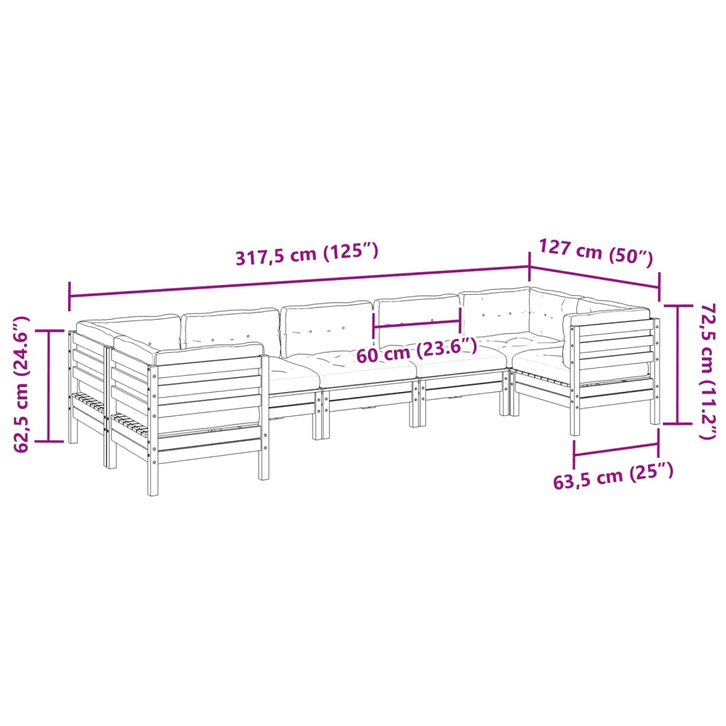 Set Divani Giardino 7 pz Cuscini Legno Massello Abete Douglas 3299623