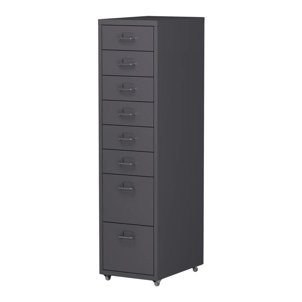 Mobiletto/contenitore per ufficio su ruote con 8 cassetti 109 x 28 x 41 cm grigio scuro 03_0009112