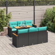 Set Divani da Giardino con Cuscini 7pz Nero Polyrattan