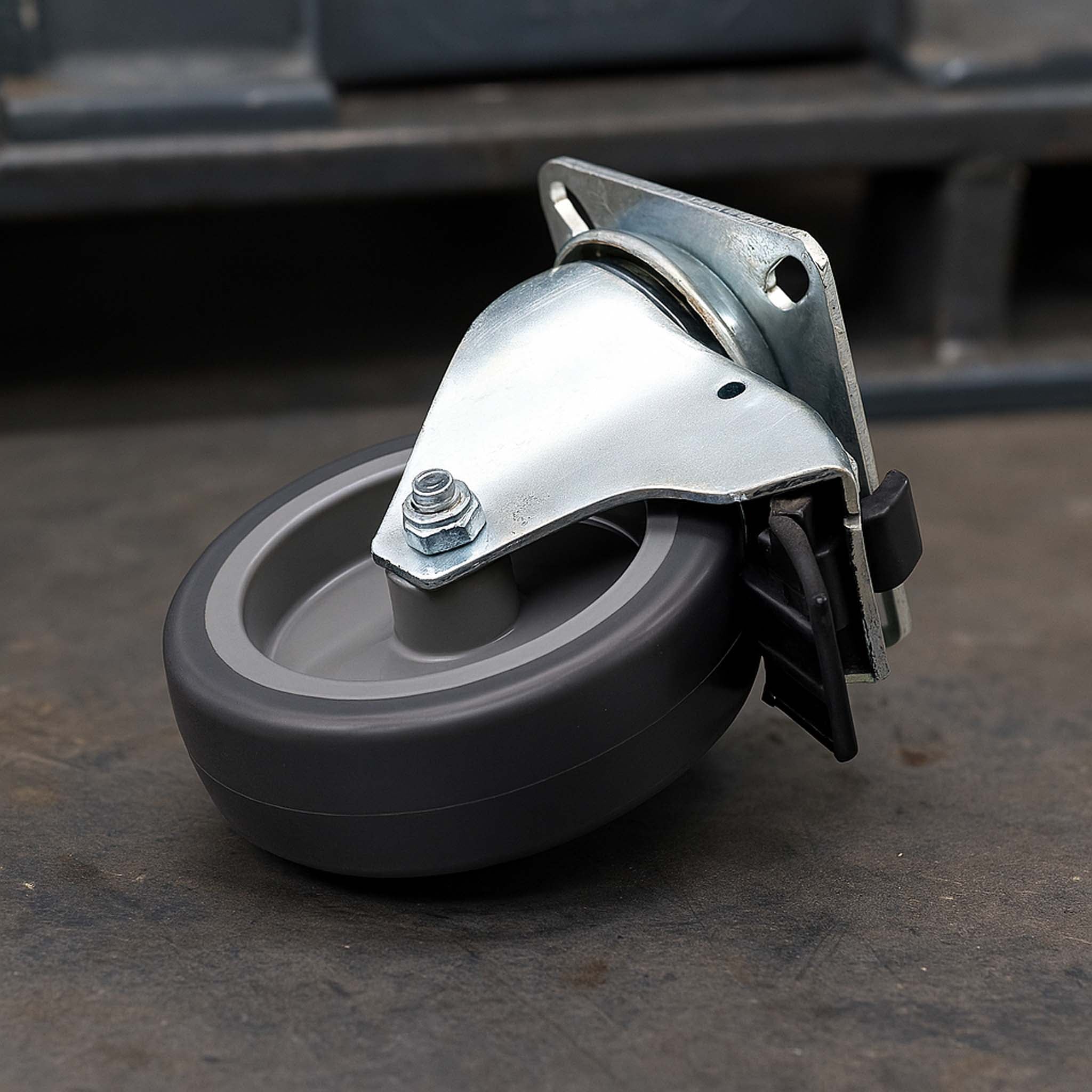 Set 4 ruote girevoli con freno, per trasporto, 125mm, plastica e gomma, max 100 kg a rotella