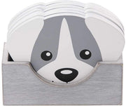 Sottopanchine per bicchieri con disegno di cani, set da 6 sottopanchine in legno per bicchieri con astuccio, sottopanchine per bicchieri, accessori per la casa e regali decorativi per gli amanti dei cani - grigio