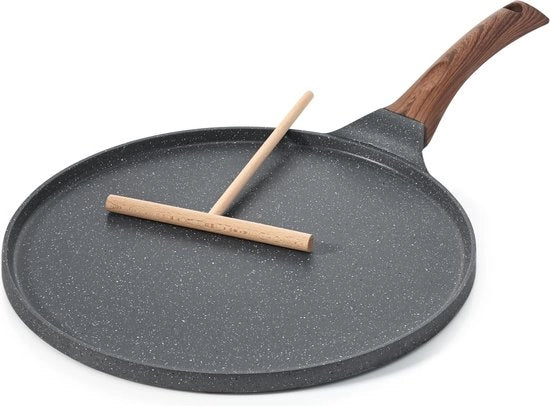 Piatto per pannocchiate 26 cm antiscivolo piatto per omelette piatto per pannocchiate piatto piatto con finitura in granito svizzero, maniglia in ceramica, adatto per induzione