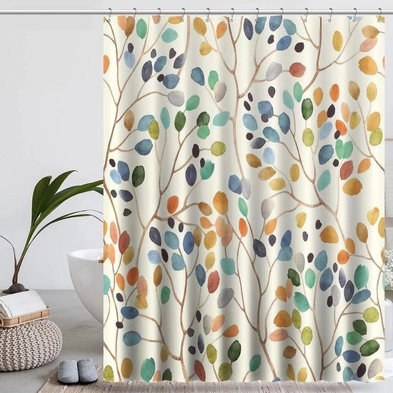 Douchegordijn di stoffa 180 x 200 cm beige con motivo floreale colorato - lavabile e resistente alla muffa
