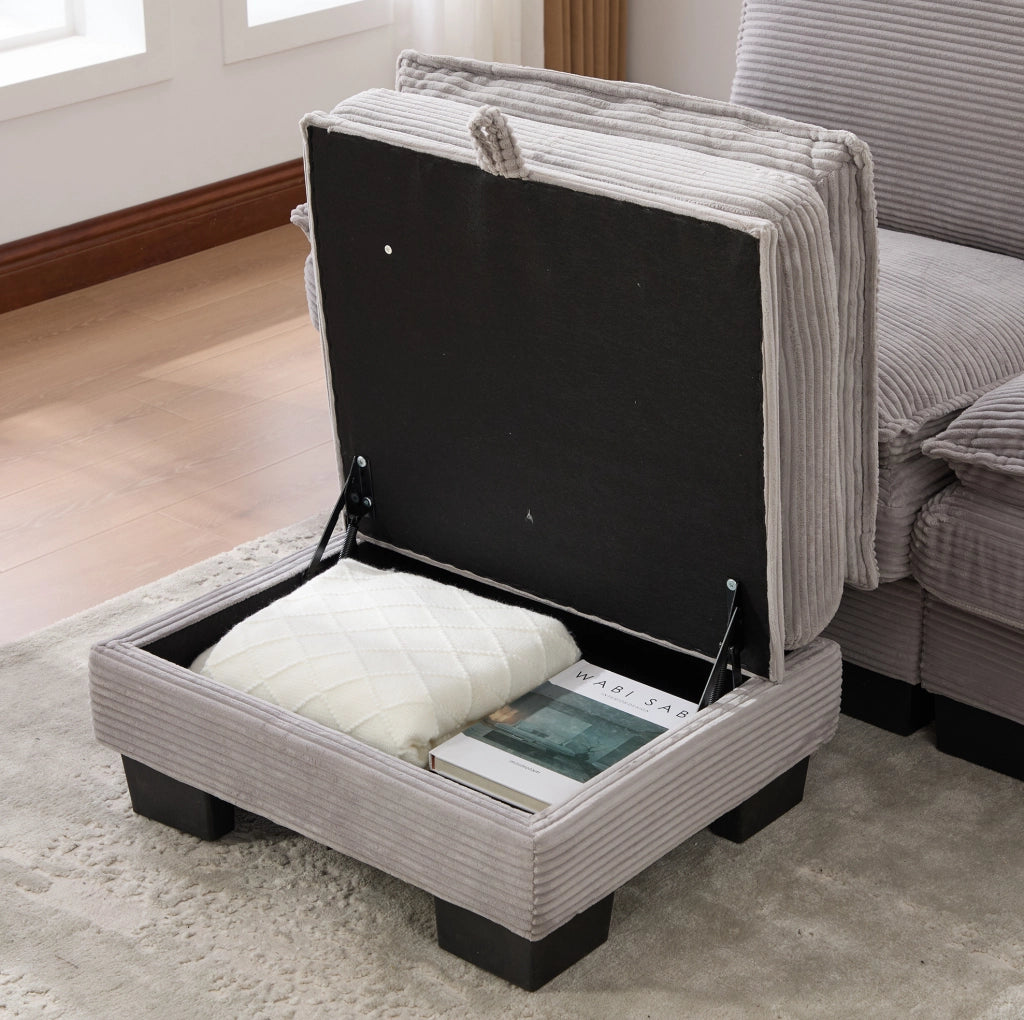 Divano 2 posti in velluto a coste con pouf e USB-C grigio chiaro