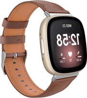 Cinturino di sostituzione in pelle di alta qualità classica, marrone, per Fitbit Versa 4 Versa 3 Sense 2