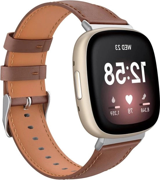 Cinturino di sostituzione in pelle di alta qualità classica, marrone, per Fitbit Versa 4 Versa 3 Sense 2