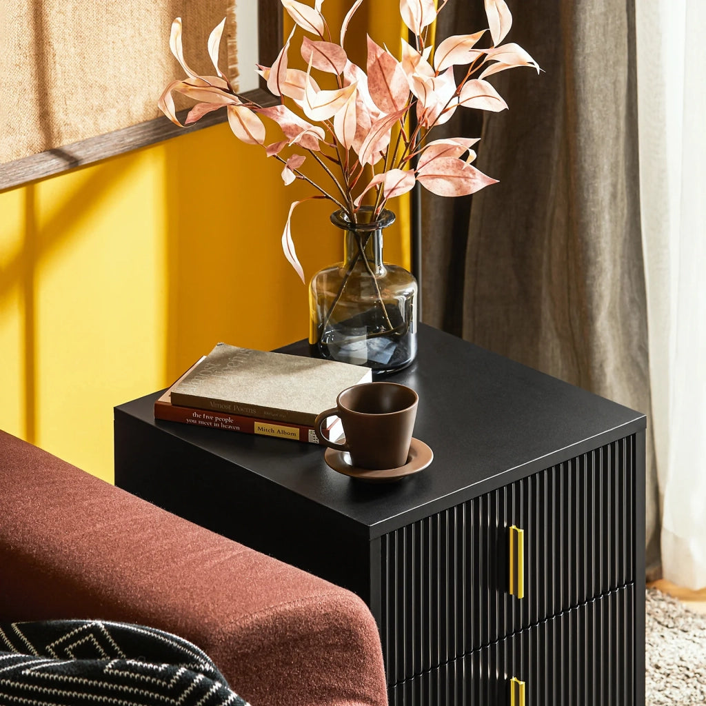 Comodini letto con cassetti Tavolino da salotto o soggiorno Tavolino telefono 40x40cm Nero 2 cassetti FBT115-SCH
