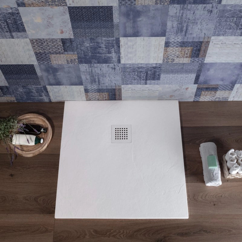 Piatto Doccia Quadrato 90x90 cm Bianco Effetto Pietra Ultra Slim