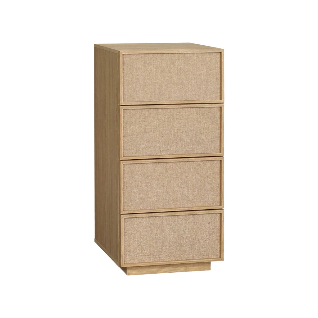 Cassettiera decorata in legno e tessuto 4 cassetti, marrone naturale