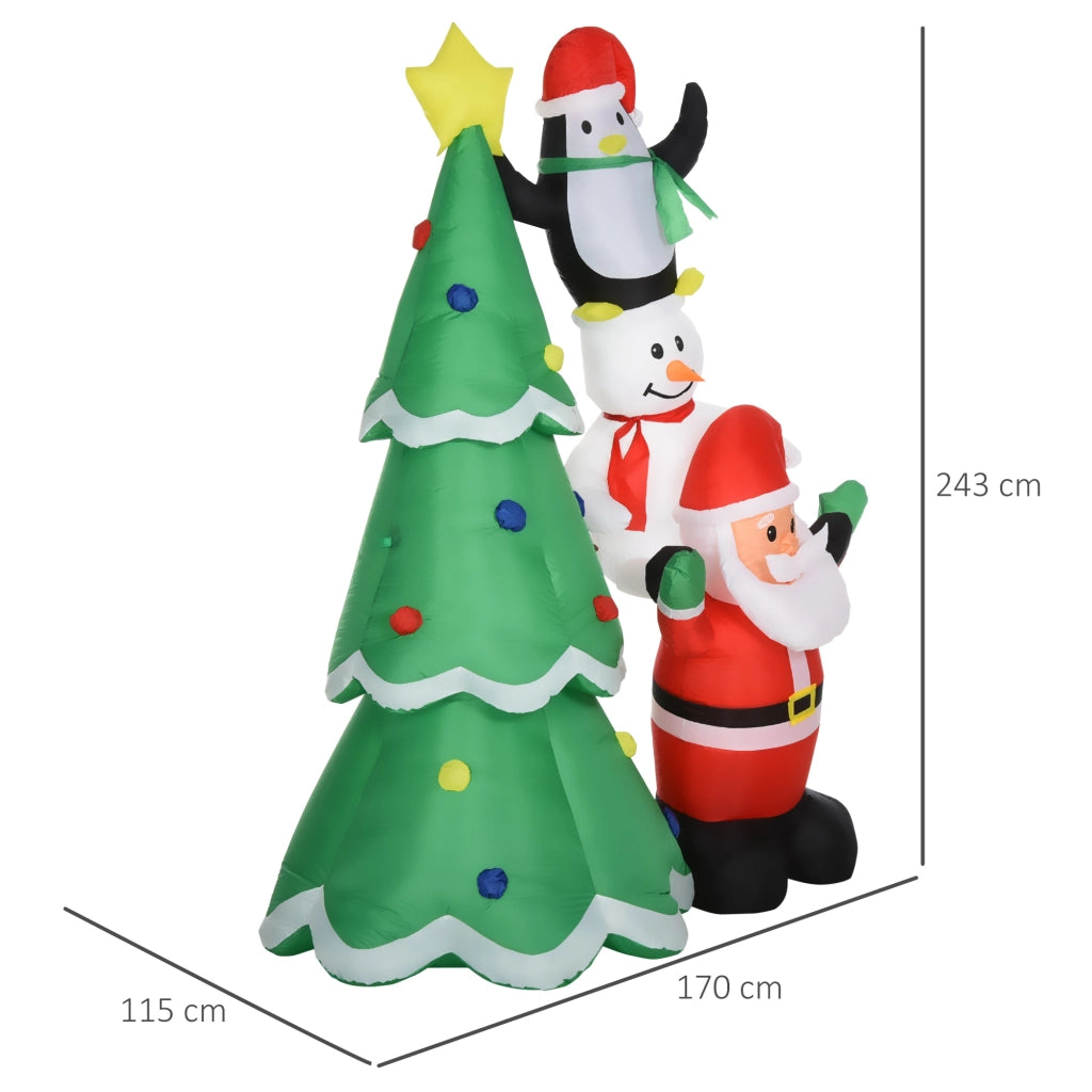 ALBERO DI NATALE GONFIABILE CON BABBO NATALE, PUPAZZO DI NEVE E PINGUINO