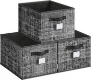 SONGMICS Scatole portaoggetti ROB440B01: Organizzatori di spogliatoio pieghevoli in tessuto non tessuto e PP, 3 unità da 40 x 30 x 24 cm, 29 litri, Nero Inchiostro