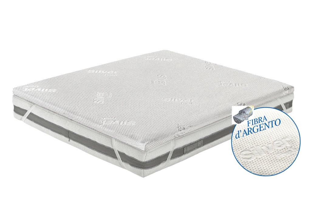 Rinnova Materasso Topper Coprimaterasso Correttivo Antibatterico Memory Silver - Singolo - Silver