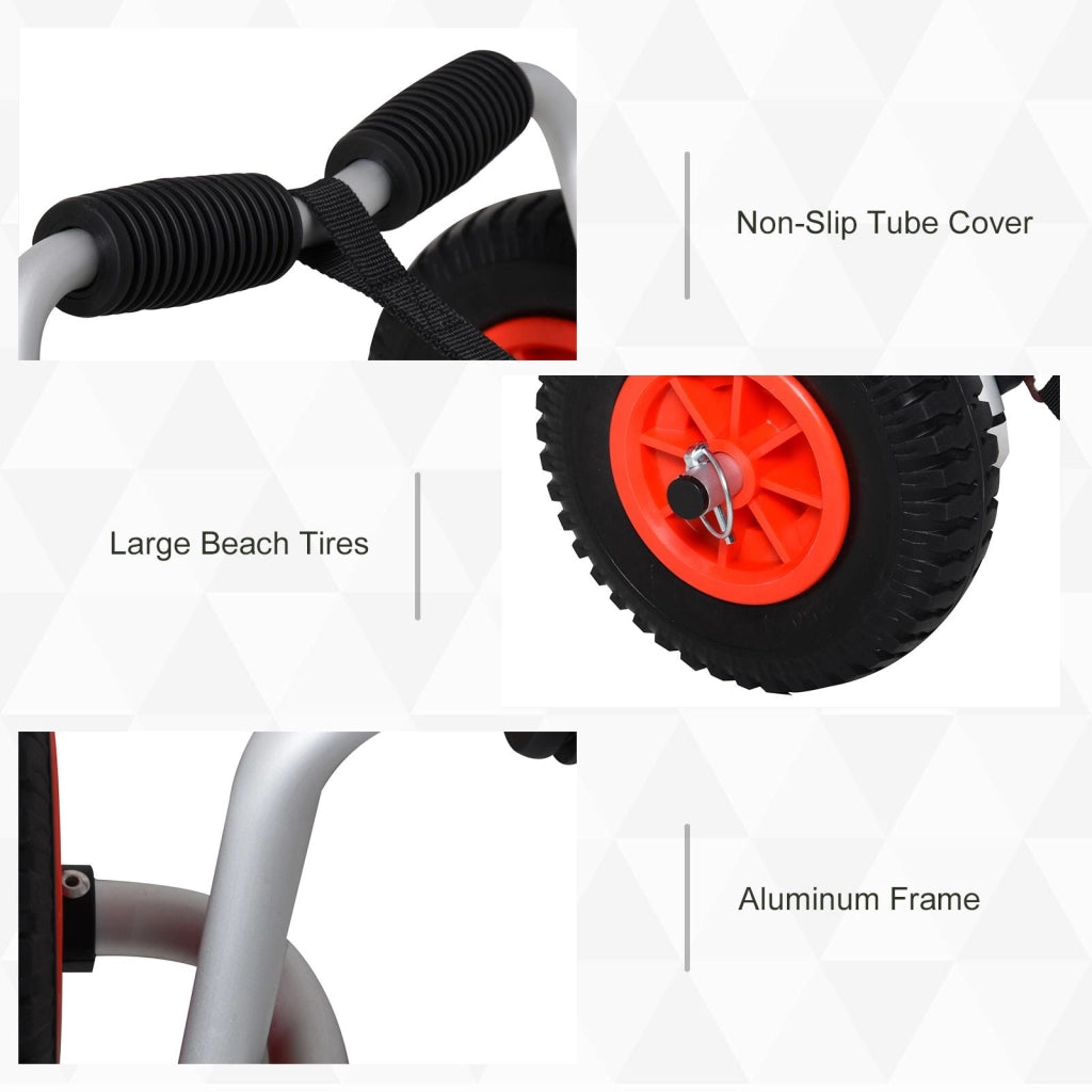 Carrello per Kayak e Canoa Pieghevole con Imbottiture Antiscivolo  in Alluminio Argento Nero e Rosso