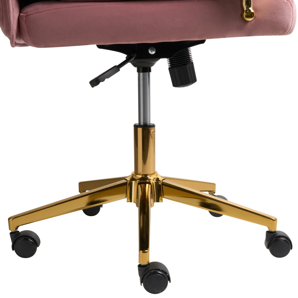 Sedia da ufficio in velluto rosa con base in metallo dorato sedia da scrivania girevole regolabile in altezza