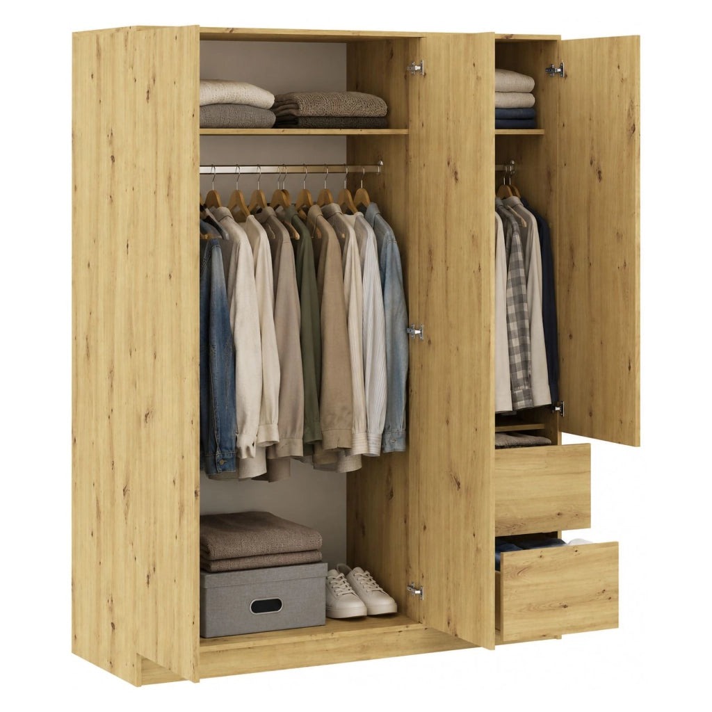 Armadio Camera da Letto Leseto, Guardaroba 3 Ante Appendiabiti, 147x57 cm Marrone Rovere