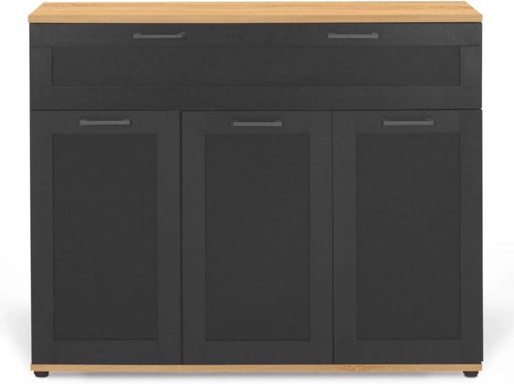 Credenza VITO 100 cm con 3 ante e 1 cassetto, nero e piano in legno