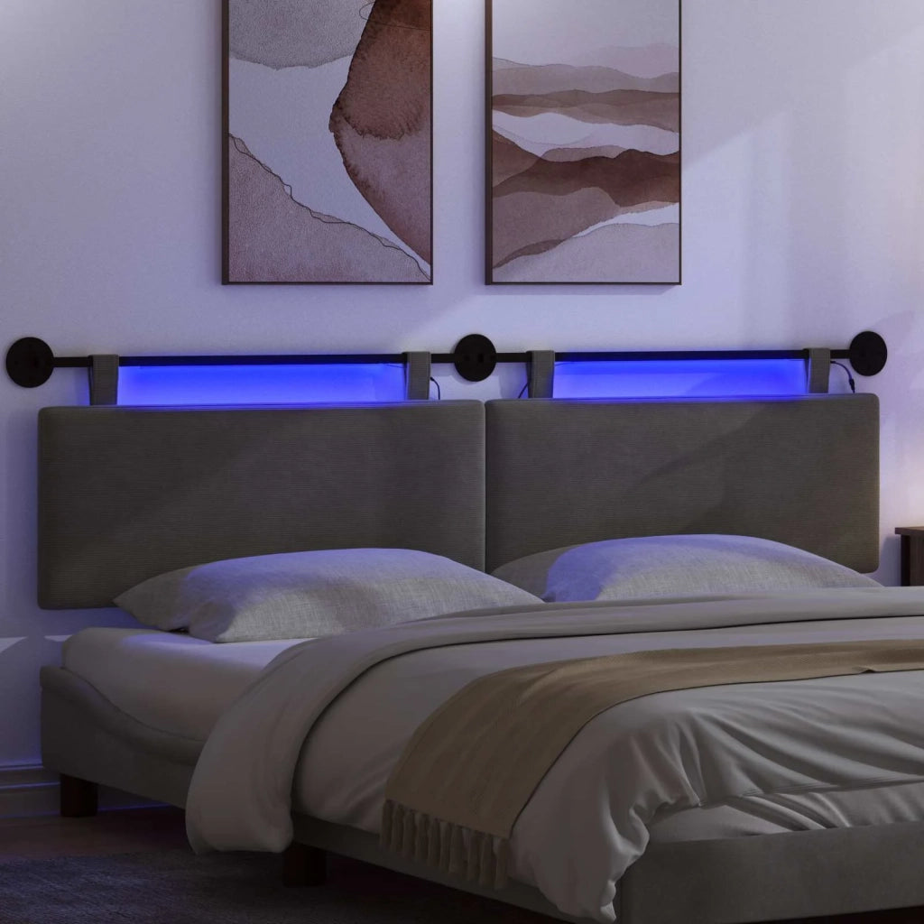 Testiera sospesa Con luce LED Grigio Scuro Tessuto in Cords