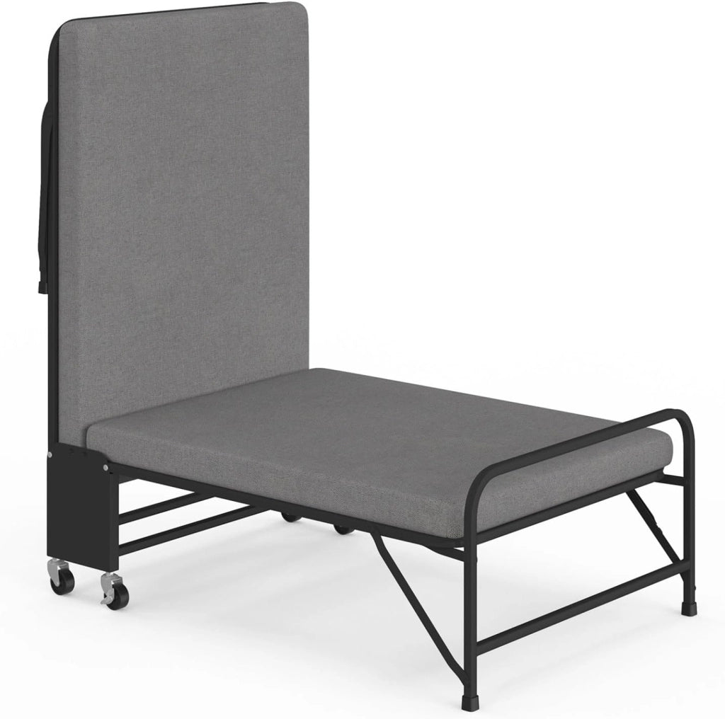 Letto pieghevole singolo in metallo ZAK con rete e materasso 70x190 cm grigio e nero