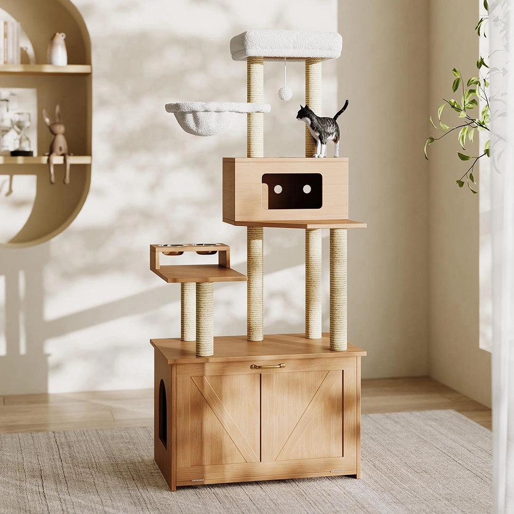 Torre gatto+lettiera - Xylo - 80x50x173cm noyer multifunzione