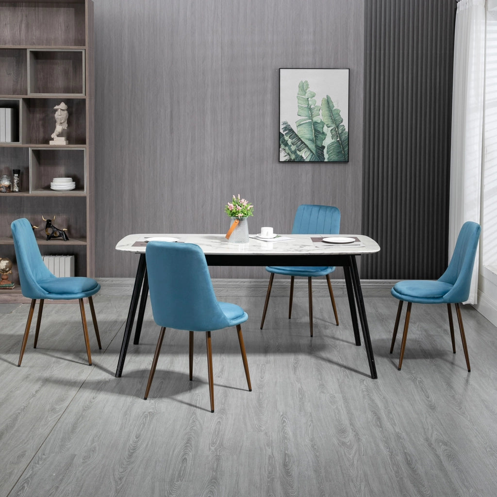 Sedie da Pranzo Imbottite ¨C zephmum ¨C Set 4 Pezzi, Poliestere e Acciaio, Blu, 47x55x86 cm