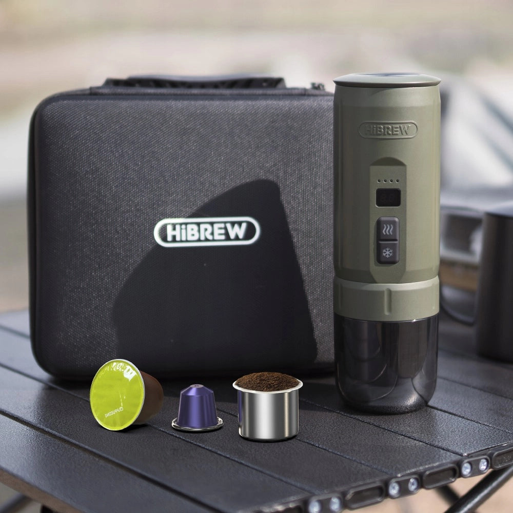 Macchina da Caffè Portatile HiBREW H4C Explorer 120W 7500mAh; Capsule e Caffè Macinato; Verde Militare