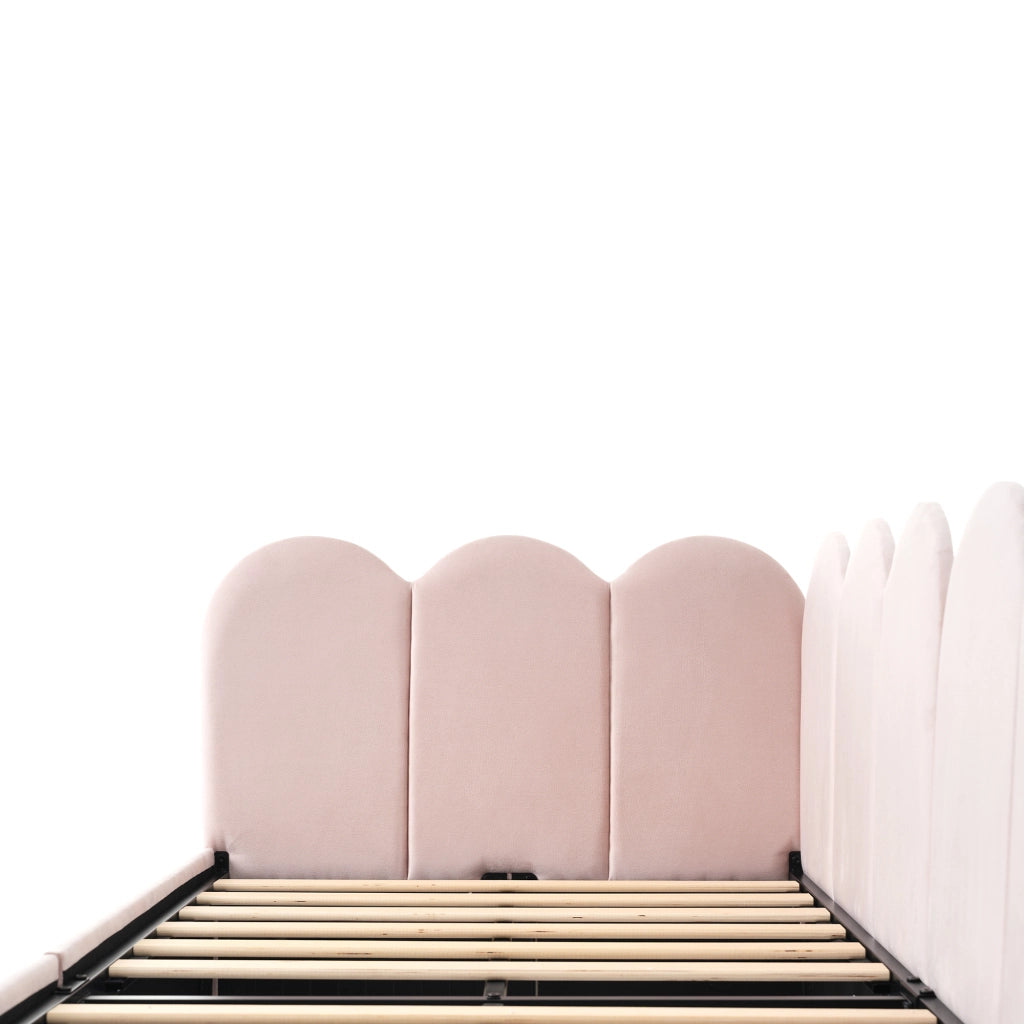 LETTO imbottito 90x200 cm in velluto rosa con 2 cassetti