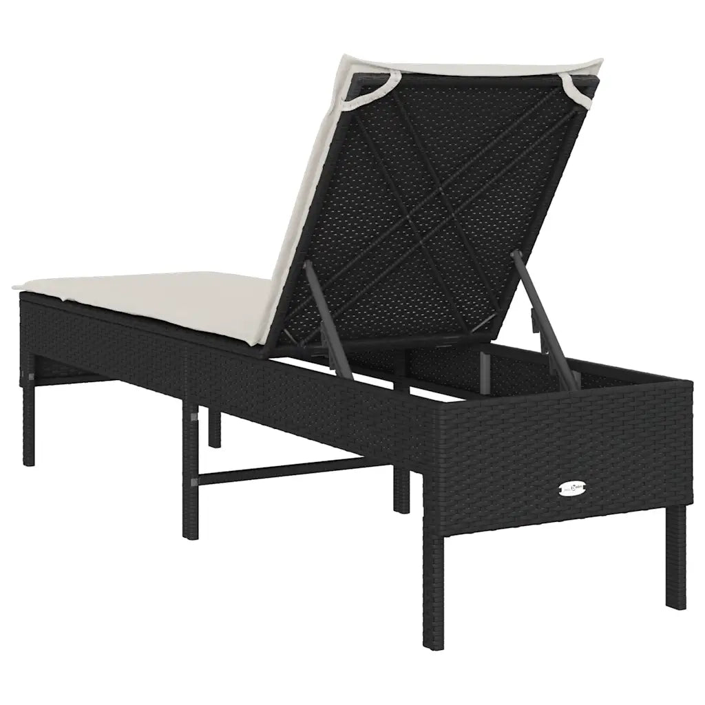 Lettino Prendisole con Cuscino Nero 55x200x44 cm in Polyrattan 4104100