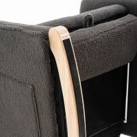 Sedia a dondolo con poggiapiedi e schienale alto, in tessuto Teddy, 67x96-127x96 cm, Grigio Scuro