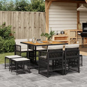 Set da Pranzo da Giardino 9 pz con Cuscini Nero in Polyrattan 3210963
