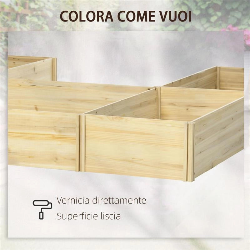 FIORIERA DA ESTERNO 5 PEZZI COMPONIBILI A FONDO APERTO IN LEGNO DI ABETE 230X230X28