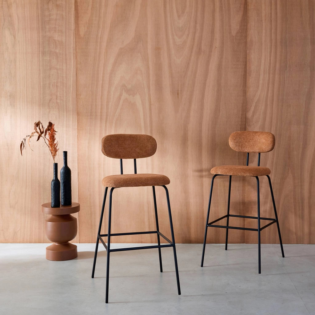 Set di 2 sgabelli da bar legno curvato tinto noce e tessuto