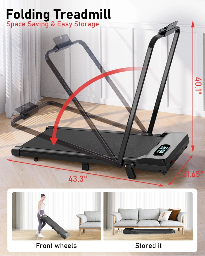 Tapis Roulant Elettrico Pieghevole 1-8 km/h - RATTANTREE - con Inclinazione, Display a LED, Supporto per Tablet - Portante 145kg - Nero