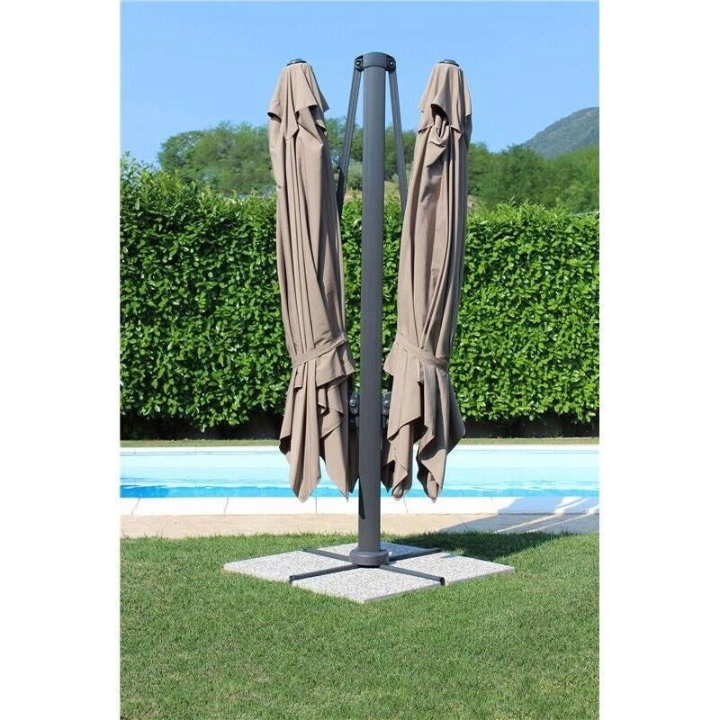 OMBRELLONE DOPPIO ARCHIMEDE 3 X 3 ANTRACITE E TELO ANTIVENTO TAUPE