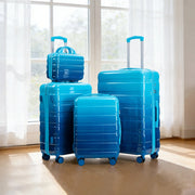 Set di 4 valigie rigide con trolley 360° in pc, manico telescopico a 3 livelli, blu 50.0 × 29.5 × 77.5 cm