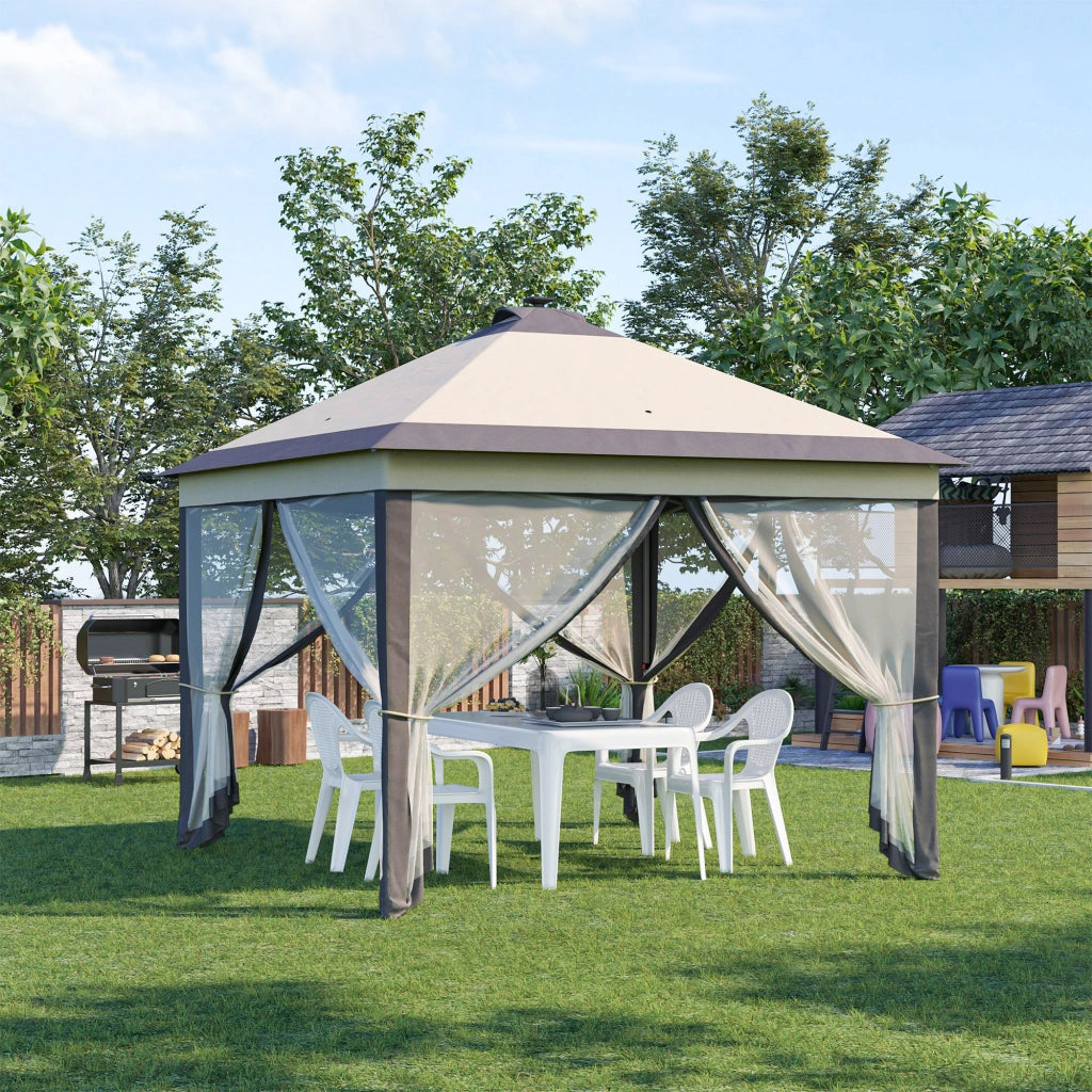 Tenda da Giardino Pieghevole con Luci LED e Zanzariere ¨C zephmum ¨C 3,3x3,3 m Beige