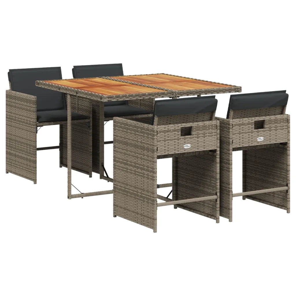 Set da Pranzo da Giardino 5 pz con Cuscini in Polyrattan Grigio 3277849