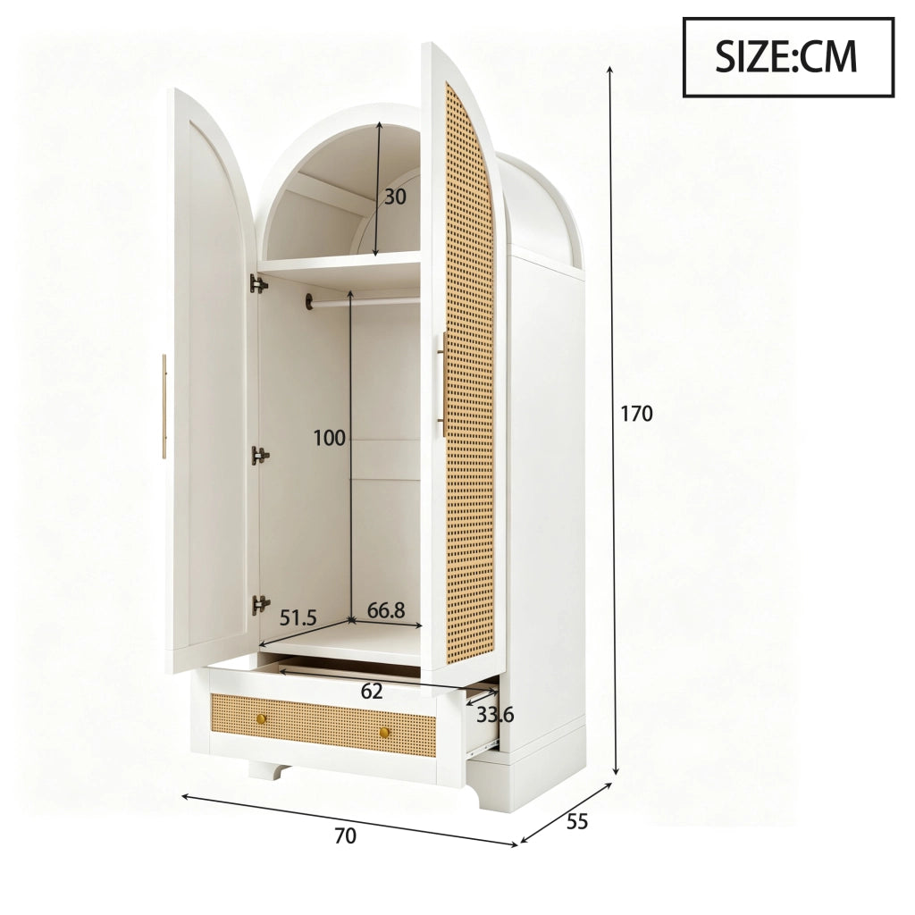 ARMADIO a 2 ante con 2 cassetti e vano interno 70x55x170 cm bianco
