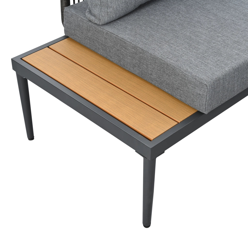 OKWISH Set di 2 Mobili da Giardino con Divano ad Angolo e Tavolo da Pranzo, per Esterno, Acciaio Zincato e Olefina Grigio