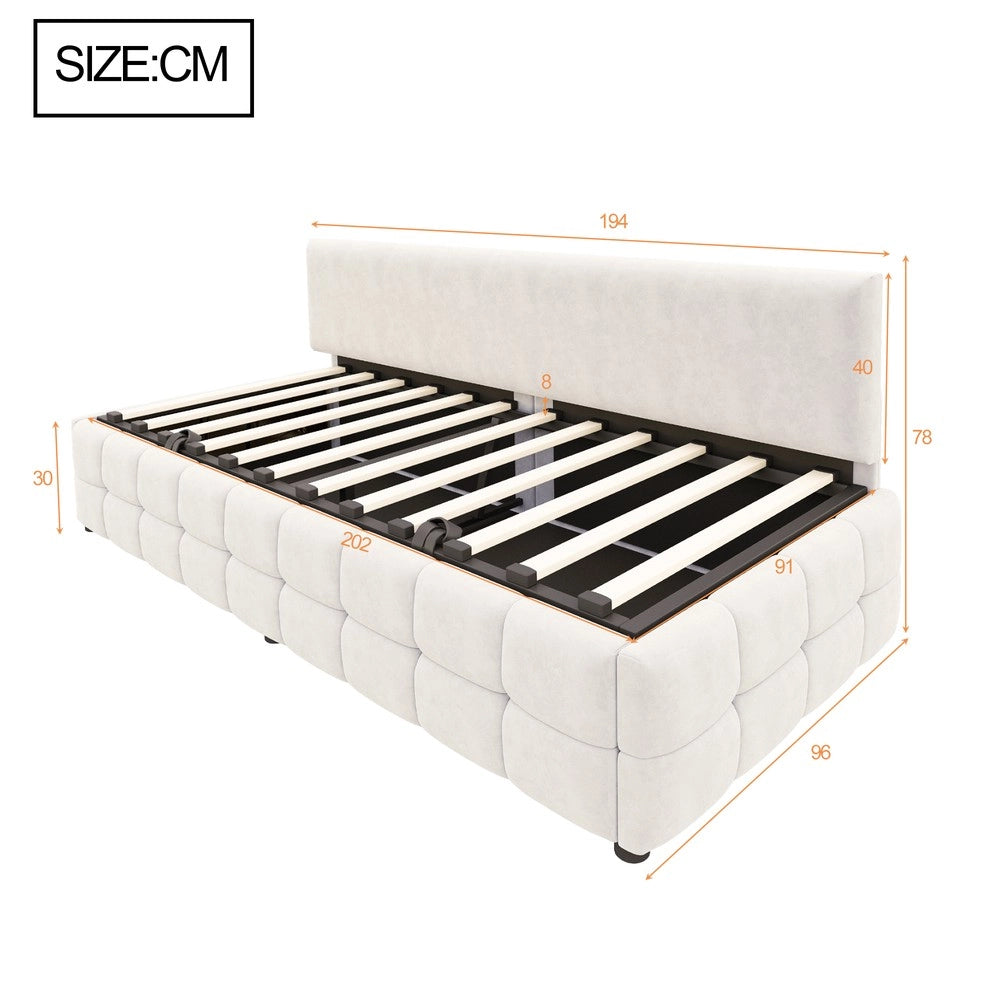 Letto Imbottito Singolo con Contenitore Idraulico ¨C MINIMAL ¨C Velluto Beige 90x200