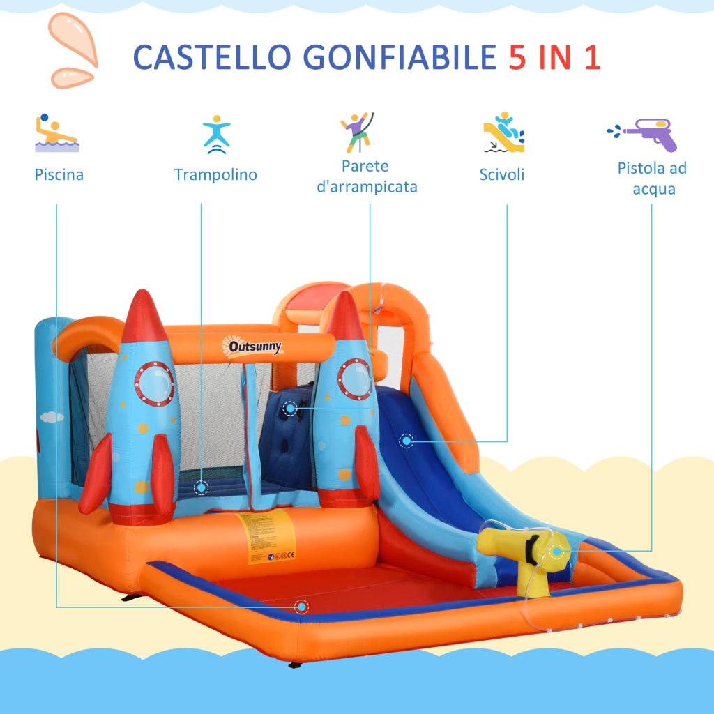 Castello Gonfiabile per Bambini con Scivolo e Trampolino ¨C zephmum ¨C 350x250x185cm, Multicolore