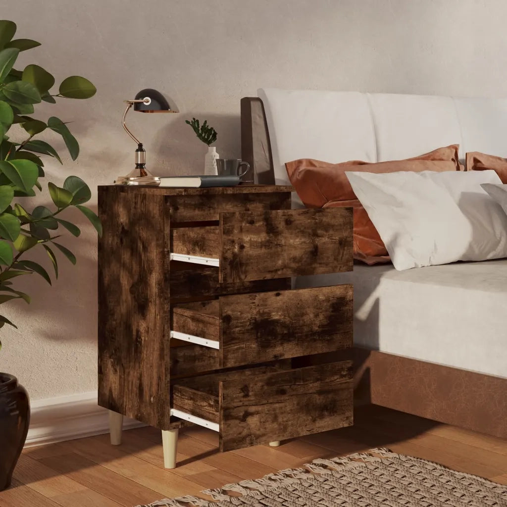 Comodino con Gambe in Legno Massello Rovere Fumo 40x35x69 cm cod mxl 30625